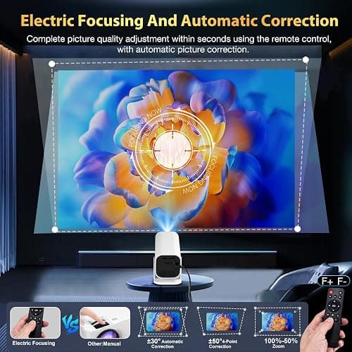 【Built-in APPS & Electric Focusing & 210° Rotation】Mini Projector With Wifi And Bluetooth, 1080P Portable Projector, Movie Projector for Bedroom, Supports Smartphones/TV Stick/iPad/PS5/Laptop/HDMI/USB thumbnail 4