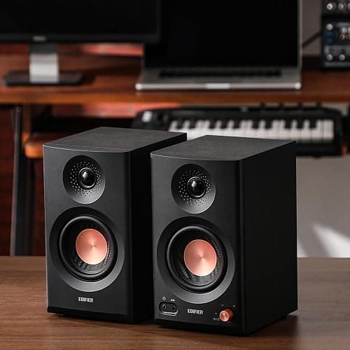 Edifier MR3 Powered Studio Monitor Speakers, Hi-Res Audio Certified Bluetooth V5.4 Active Bookshelf Loudspeakers, 2.0 Computer Speaker with Headphone Output RCA AUX Balanced TRS Input - Black (Pair) thumbnail 5