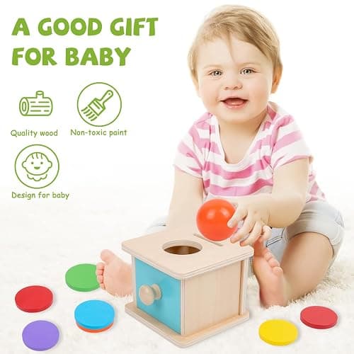 Adena Montessori Infant Toddlers Coin Box Montessori Toys for 6-12 Months Babies 1 Year 2 Year Old (2 in 1,Coin&Ball, Blue Door) thumbnail 6