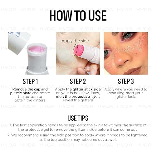 KYDA Body Glitter Stick, Chunky Glitter Gel for Face Body Hair, Sparkling Holographic Mermaid Sequins Paint, Waterproof Multiuse Makeup Glitter Gel, Blue - Blue thumbnail 7