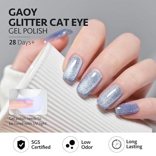 GAOY Holographic Glitter Cat Eye Gel Polish Set of 6 Colors with Free Magnet UV LED Soak Off Nail Polish Home DIY Manicure Nail Salon Varnish thumbnail 4