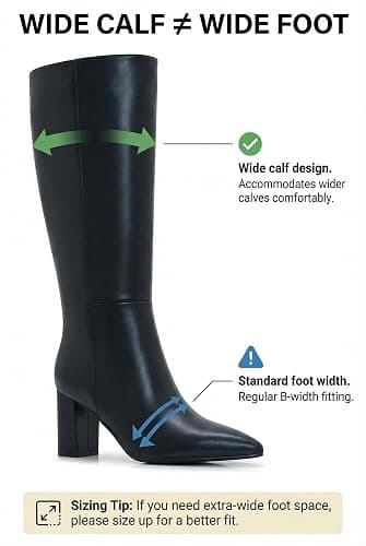Aizhenzm Wide Calf Knee High Boots For Women Plus Size Side Zipper Leather Chunky Heel Boots Heeled Pointed Toe Tall thumbnail 4