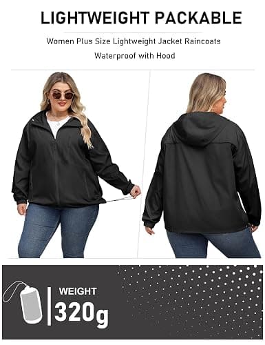 Avoogue Plus Size Womens Rain Jacket with Hood Waterproof Raincoats Lightweight Packable Outdoor Trench Coat XL-5XL thumbnail 3