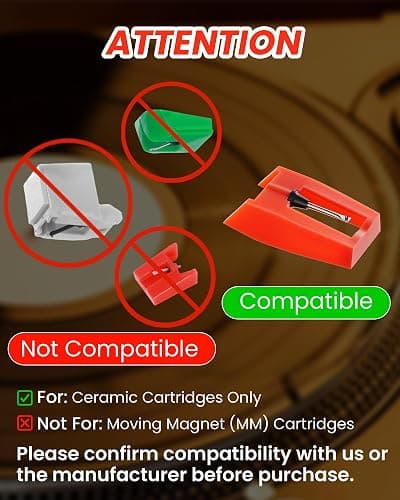Avelis 4-Pack Ruby Record Player Replacement Needles for Crosley & Victrola | Easy installation, 4 ruby needles and clear storage box for select Crosley, Victrola and ION players; ceramic cartridges only thumbnail 3