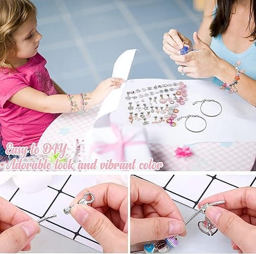 DIY Bracelet Making Kit for Girls, Charm Jewelry Making Kit with Bracelet Beads Snake Chain, Jewelry Gift Set Birthday Christmas Gifts for Kids Girls Teens (Purple) - Purple thumbnail 7