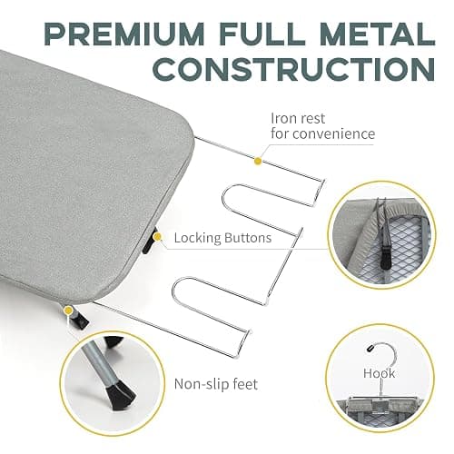Metal Foldable Tabletop Ironing Board with Iron Rest, Portable Ironing Board Small with Heat Resistant Cotton Cover, RAINHOL Mini Iron Board for Small Space and Travel, 31"x12", Gray thumbnail 4