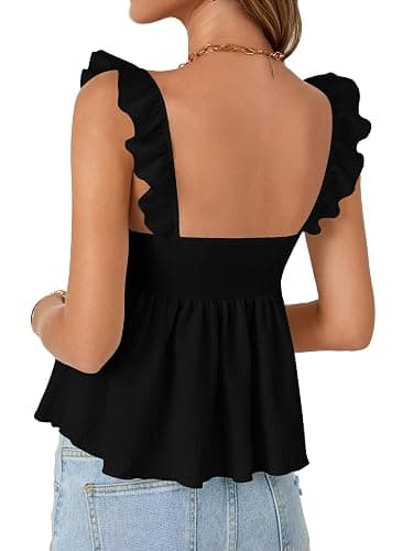 LYANER Women's Peplum Tops Summer Tank Camisole Tops Dressy Casual Ruffle Strap Sleeveless Babydoll Tank Top thumbnail 5