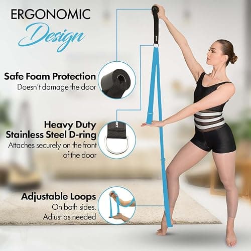 Stretching Strap With Door Anchor - Stretching Equipment to Improve Legs Flexibility - Splits Trainer For Home Ideal In Ballet, Dance, Cheerleading, Taekwondo, Yoga, Pole Dancing & Gymnastics thumbnail 2