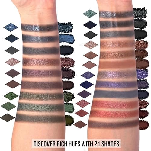 Black Smokey Eyeshadow Palette, Midnight Masquerade 21 Colors – Spectrum of Black Matte Shimmer Glitter Eye Shadow for Halloween Goth Makeup, Highly Pigmented, Talc Free thumbnail 2