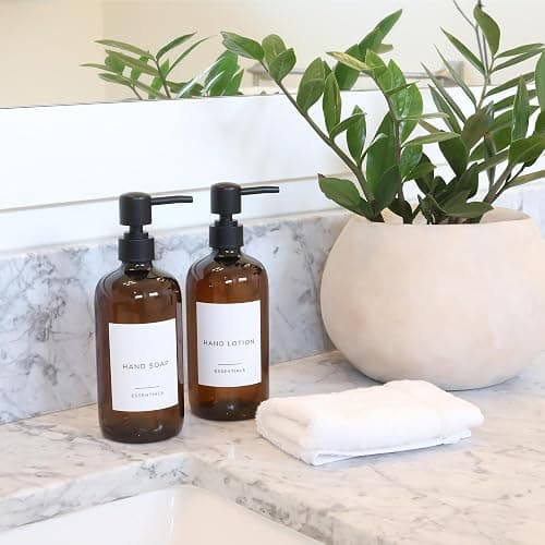 Stylish Soap Dispenser Set of 2 for Kitchen Or Bathroom - Quality 21oz Dish and Hand Soap Dispensers - Extra Durable Amber Dispensers Perfectly Enhance Your Bathroom Or Kitchen - Brown thumbnail 9
