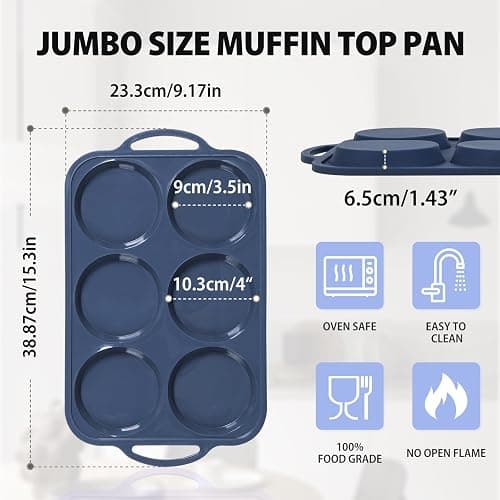 Highkit 10cm Giant Silicone Yorkshire Pudding Tray with Metal Handles,6 Cup Non Stick Jumbo Silicon Yorkshire Pudding Tin,Large Muffin Top Moulds for Baking Pan,Oven,Egg Bites,Whoopie Pie,Tart, Grey thumbnail 2