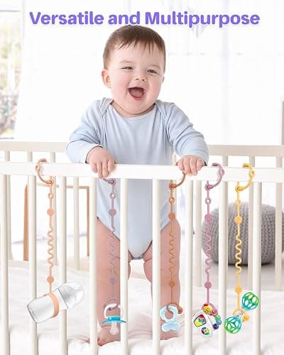 LittleHugs Toy Straps for Baby, 6pcs Adjustable Toy Holder for Stroller Accessories, Silicone Tether Pacifier Clip, No Throw Travel Essential Leash for High Chair, Car Seat thumbnail 2