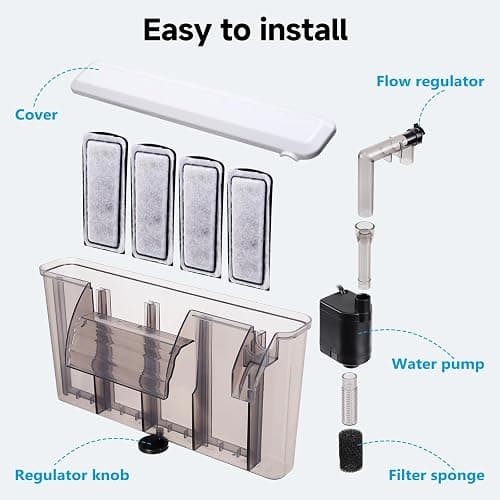 AQQA Quiet 30-50 Gallon Fish Tank Filters - Auto Start Hang on Back Aquarium Filter, Adjustable Flow, Deodorization Decontamination Filter System AQ168 (8W 200GPH) thumbnail 7