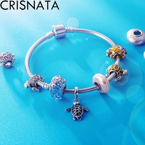 CRISNATA Ozean Leben Thema Charm-925 Sterling Silber Murano Schildkröte/Delfin, Manta Ray, Tropische Seepferdchen Anhänger, vergoldete Openwork Perlen, passt europäische Meer Charme Armband thumbnail 4