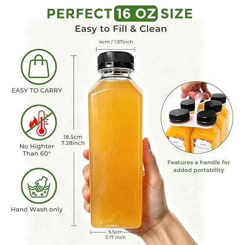 16oz Plastic Juice Bottles with Caps (36 Pack) – Reusable Clear Empty Containers for Smoothies, Milk, Sensory Jars – Leak Proof Tamper Evident Lids, Includes Labels, Funnel & Brush – Meal Prep (16-OZ) thumbnail 6