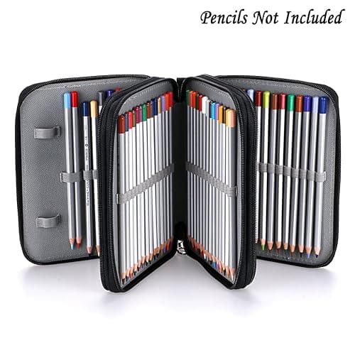 BTSKY Zippered Pencil Case-Canvas 72 Slots Handy Pencil Holders for for Prismacolor Watercolor Pencils, Crayola Colored Pencils, Marco Pencils (Black) thumbnail 5