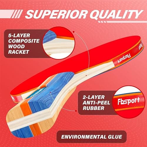 FBSPORT Ping Pong Paddle Set, Portable Table Tennis Set with Retractable Net, 4 Rackets, 8 Balls and Carry Bag for Adult Indoor/Outdoor Games thumbnail 4