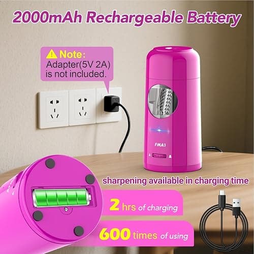 AFMAT Electric Pencil Sharpener, Rechargeable Fully Automatic Pencil Sharpener for Jumbo & Colored Pencils (7-11.5mm), Auto in/Out, Hands-Free, Portable for Home/Classroom/Office PSX6(Purple) thumbnail 5