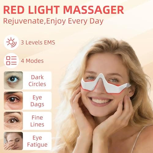 Unter-Augen Rotlichttherapie Brille, Augenmassagegerät mit 3 Einstellbar Mikrostrom, 4 Modi, Rote Lichttherapie-Brille zur Erleichterung der Augenbelastung, Beseitigung dunkler Augenringe thumbnail 2