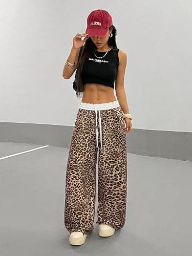 SOLY HUX women's khaki leopard print baggy pants thumbnail 4