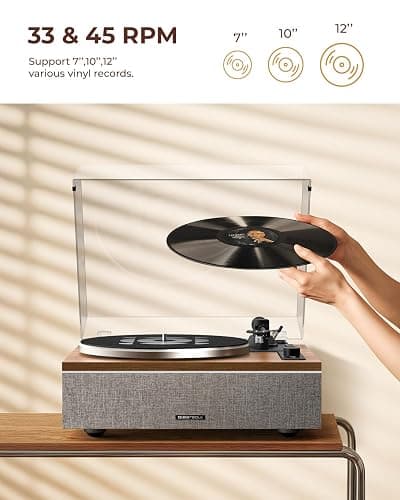 QLEARSOUL ONE-S Vinyl Record Player with Bluetooth Input/Output, All-in-One Vintage Turntable Built in Speakers, Phono Preamp & DSP, AT-3600L Cartridge, 33/45 RPM (Walnut) thumbnail 2