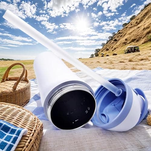 KiiKiiPaNa Insulated stainless steel kettle with straw, ideal for sports and travel, BPA-free，316 stainless steel, 20 oz (Blue) thumbnail 4