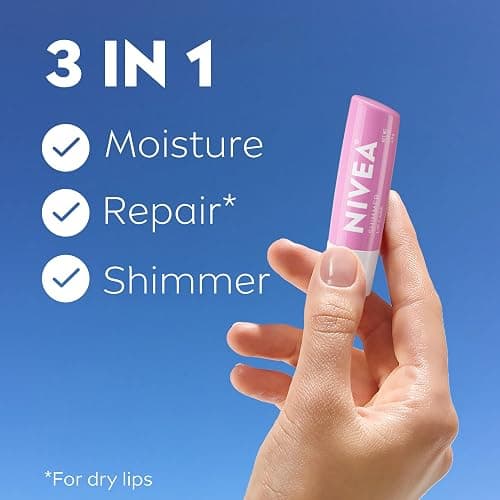 NIVEA Shimmer Lip Care, Shimmery Lip Balm Pack with Shea Butter, Nourishing Oils and Vitamin C & E, 3-in-1 Moisture, Repair and Shimmer, 0.17 Oz Stick, Pack of 4 - Pink - 0.17 Ounce (Pack of 4) thumbnail 3