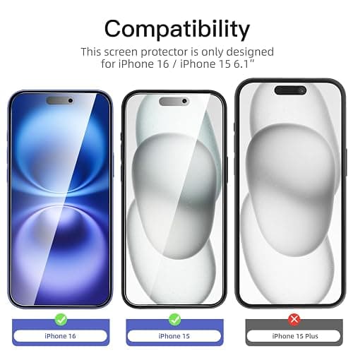 NEW'C 3 Pack Privacy for iPhone 16, iPhone 15 Screen Protector (6.1 inches), Anti-Spy Tempered Glass Film,Enhanced 28-Degree Privacy Angle with easy installation tool included thumbnail 2