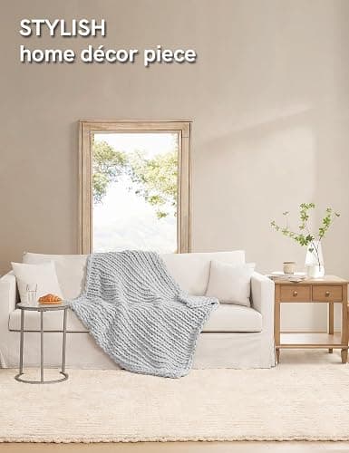 YnM Chunky Throw Blanket, Hand Knitted with Chenille Yarn, Skin Friendly, Ventilated and Breathable, Machine Washable, Home Décor Piece for Couch, Sofa and Bed (Glacier Grey, 40x50 Inch) thumbnail 2