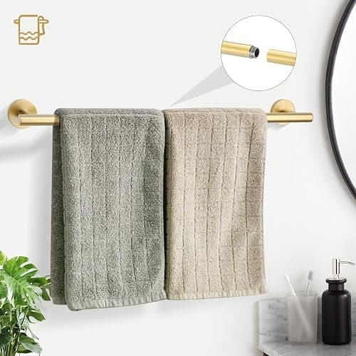 TURS Brushed Gold 5 Piece Bathroom Hardware Set, SUS304 Stainless Steel 24 Inch Bath Towel Bar Set, Round Bathroom Accessories Kit Wall Mounted thumbnail 2