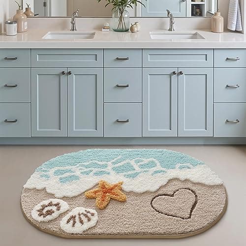 LUMI Soft and Absorbent Beach Bathroom Rug, Non-Slip Backing, Ideal for Bathroom, Kitchen and Entryway Decor, Sea Beach Starfish Shell Bath Decor, Blue, 22"x34" thumbnail 4