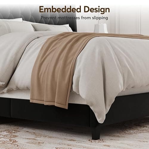 SEREINEY Full Bed Frame with 55" Tall Headboard, Upholstered Bed Frames, Soft Fabric, Button Tufted Headboard with Windback, Platform Bed, Noise-Free, No Box Spring Needed, Black thumbnail 5