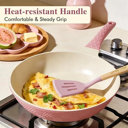 Pots and Pans Set Non Stick, 26PCS Nonstick Cookware Set, Induction Cook Ware, Includes Steamer & Silicone Utensils, Housewarming Gift, Pink Kitchen Cooking Sets w/Frying pan (PFOS, PFOA Free) thumbnail 3