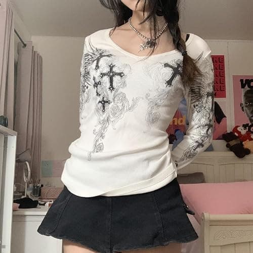 Grunge Clothes for Women Y2K Tops Long Sleeve Fairy Grunge Aesthetic Shirts Teen Girls Vintage Graphic Tees Fall thumbnail 3