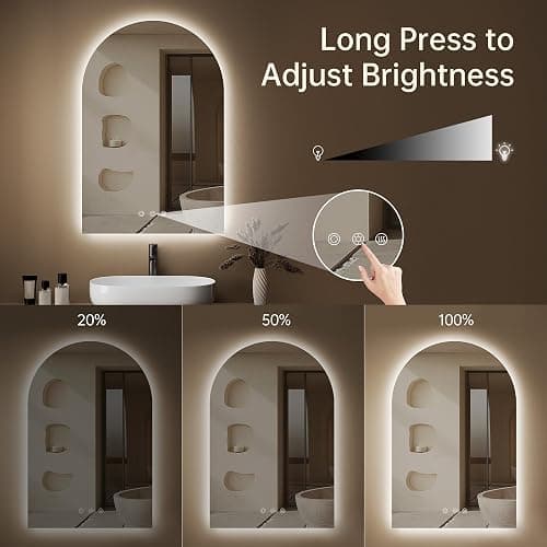 OUMUSU Arched Backlit Mirror Bathroom 24"x36", LED Mirror for Bathroom-Anti-Fog, Dimmable-Bathroom Mirror with Lights,3 Colors thumbnail 5