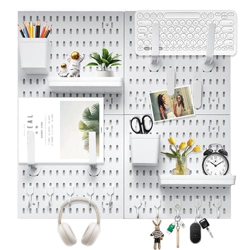 CROWNSHOP Pegboard Combination Set 28×28cm (4 Panels) with 20 Accessories Free CombinationDual Installation Options Wall Organizer for Home Storage & Decoration - Image 1