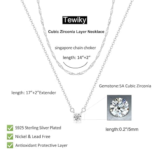 Tewiky Dainty 14k Gold Plated/Silver Cubic Zirconia Necklaces for Women, Simple CZ Jewelry Necklaces Trendy Gifts thumbnail 4
