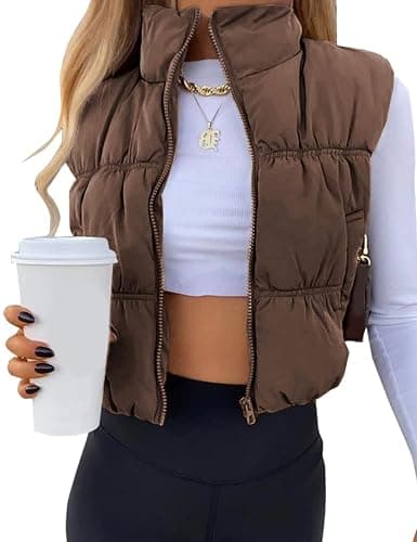 Athlisan Womens Cropped Puffer Vest Zip Up Stand Collar Lightweight Sleeveless Padded Gilet with Pockets - Image 1
