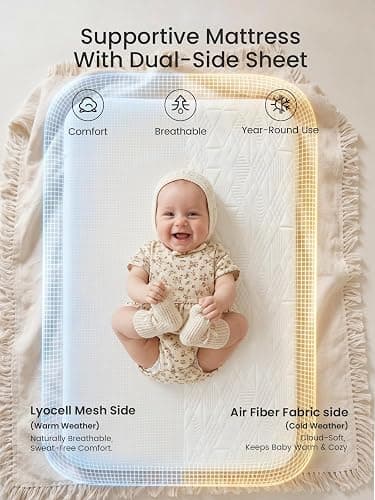 GROWNSY 5-in-1 Baby Bassinet Bedside Sleeper with Gentle Manual Rocking | 6 Adjustable Heights, Full Breathable Mesh, Convertible to Portable Crib, Bassinets with Mattress & Wheels, Beige thumbnail 7