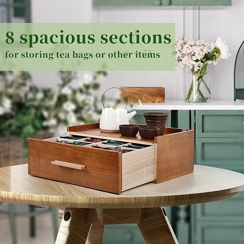Craflakow Tea Station Organizer for Countertop, Wooden Tea Bag Holder With 8 Compartments, Tea Storage Chest Container for Countertop, Organizador De Te thumbnail 4