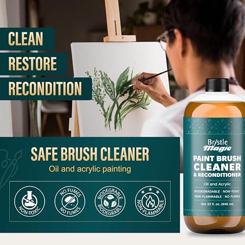 Bristle Magic Oil Paint Brush Cleaner and Restorer - Paintbrush Cleaner for Acrylic, Oil, and Glass Paints-Biodegradable, Non-Toxic, Odorless, Eco-Friendly, Quick-Clean Formula Paint Remover (8 Fl Oz) thumbnail 2