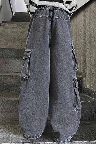 AOWKULAE Girls Jeans Elastic Waist Wide Leg Pants Kids Jeans 4-14 Years - 8-9 Years - B1-gray thumbnail 2