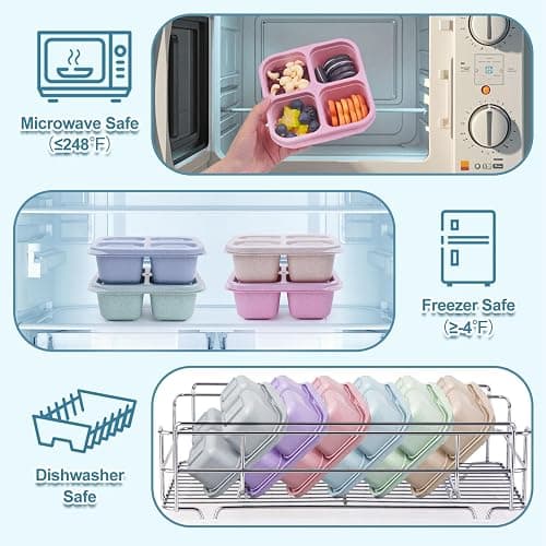 LCHLZZ 4 Pack Snack Containers, Divided Bento Snack Box, 4 Compartments Reusable Meal Prep Lunch Containers for Kids Adults, Food Storage Containers for School Work Travel thumbnail 4