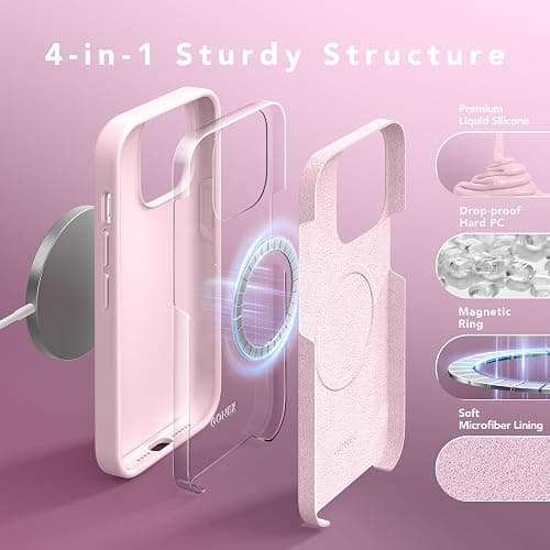 GONEZ for iPhone 14 Pro Max Case Silicone, Compatible with MagSafe, with Screen Protector + Camera Lens Protector, Liquid Silicone Shockproof Protective Phone 14 ProMax Case 6.7", Hot Pink thumbnail 8