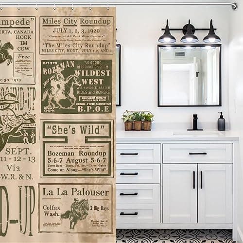 Western Shower Curtain, Cowboy Shower Curtain Western, Vintage Rodeo Round-Up Roman Home Bathtub Polyester Fabric 72x72in Farmhouse Country Decorations for Bathroom Bathtub Riding Horse - 72"W x 72"L (Pack of 1) thumbnail 6