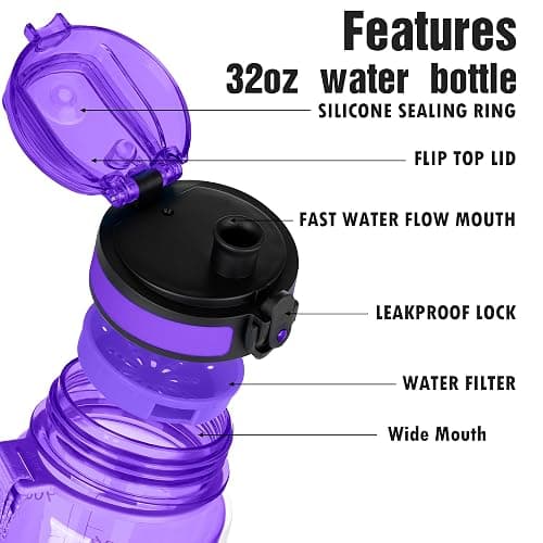 OLDLEY Water Bottle, 32oz Motivational Sports Water Bottle with Time Marker - Times to Drink - Tritan, BPA Free, Wide Mouth Leakproof,Deep Purple thumbnail 5