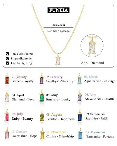 FUNEIA Diamond Necklaces for Women 14K Gold Plated Emerald Birthstone Necklace for Women Mothers Dainty Gold Necklace Blue Green Cubic Zirconia Pendant Necklace Birthday Gifts for Women Jewelry thumbnail 5