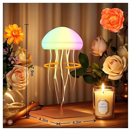Rabziziya Jellyfish Lamp Remote & Touch Control RGB Gradient Rechargeable Dancing Tentacles Night Light, Bedroom Desk Decor for Adults Teens Stress Relief thumbnail 2