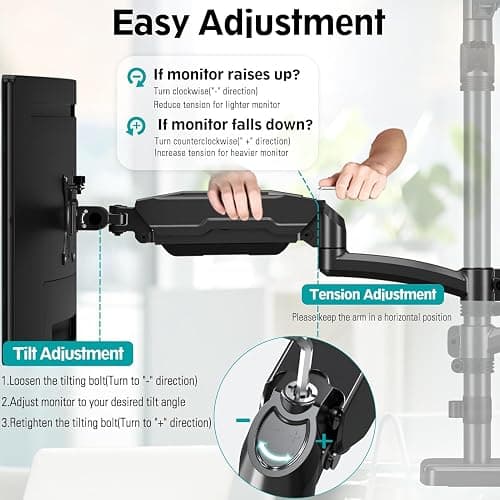 MOUNT PRO Triple Monitor Mount for Max 32" Computer Screen, Adjustable 3 Monitor Desk Mount, up to 19.8lbs Each, Gas Spring Three Display Arm with Tilt Swivel Rotation, VESA Mount 75x75/100x100mm thumbnail 3