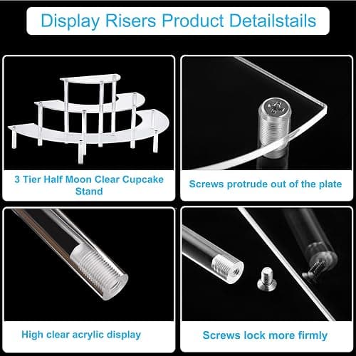 HENABLE Acrylic Display Risers, 3 Tier Clear Cupcake Perfume Stand Organizer, Half Moon Dessert Stand for Display, Food, Amiibo Funko POP Figure (2half thumbnail 5